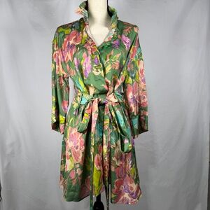 ZARA Women's Printed Floral Satin Mini Shirt Dress Large